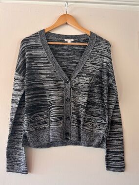 Nordstrom Brand Caslon Button-Up Marled Black and Grey Gray Sweater